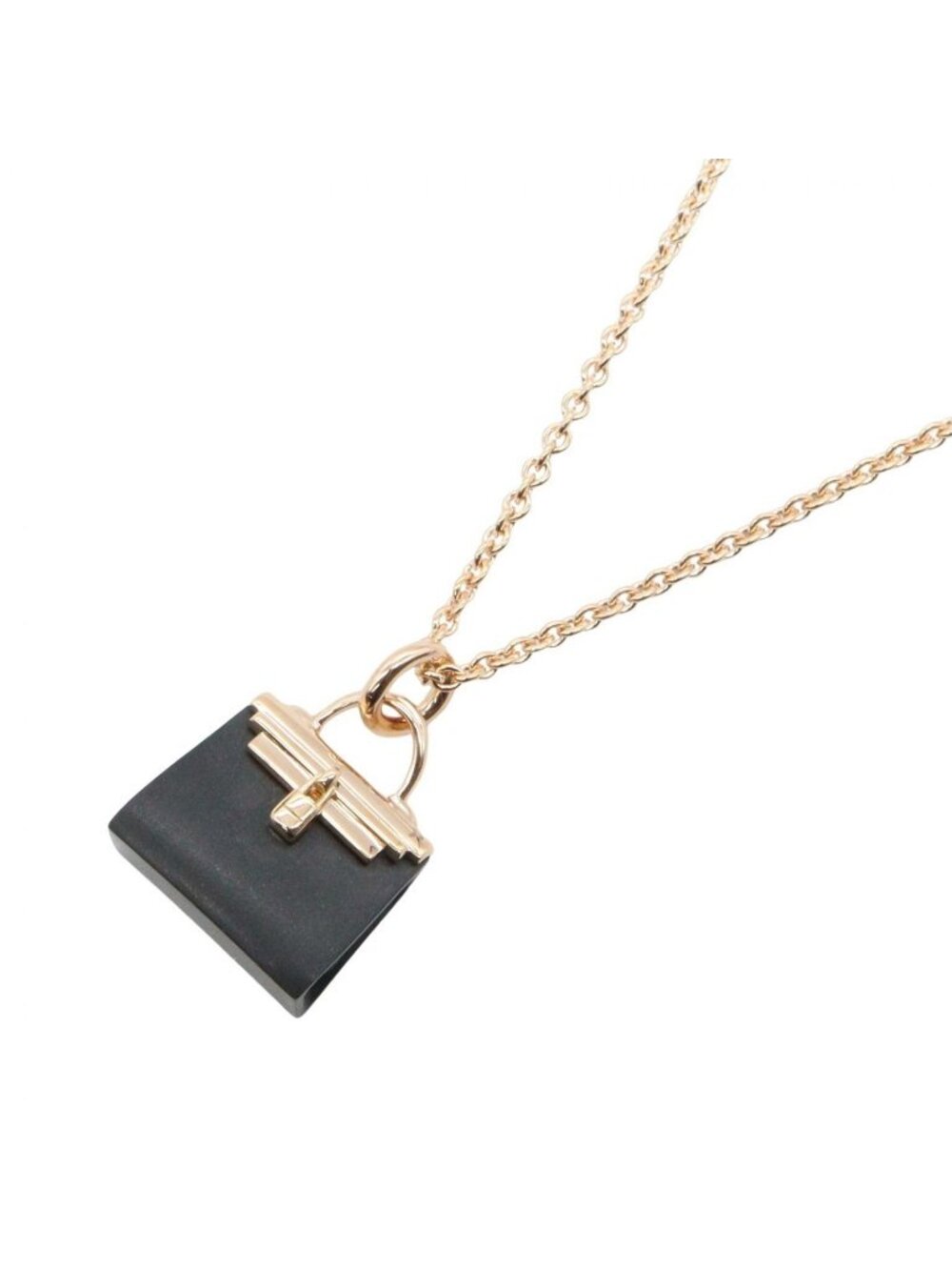 Hermes Necklace Amulet Kelly Black Jade 38 40 cm 18k Pink Gold Shade